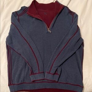 Tommy Bahama Reversible Blue and Burgundy Quarter-Zip Sweater